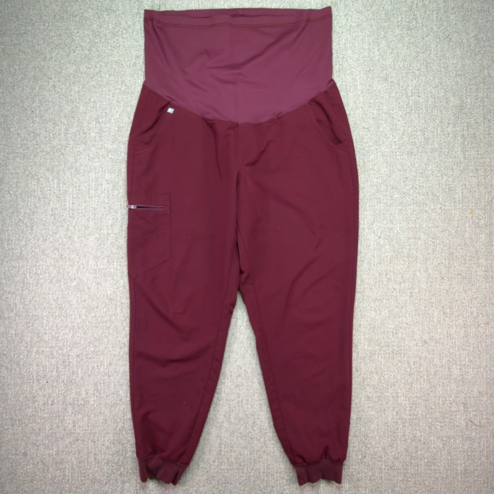 Figs Zamora Maternity Jogger Scrub Pants Womens XL Burgundy Technical Stretch